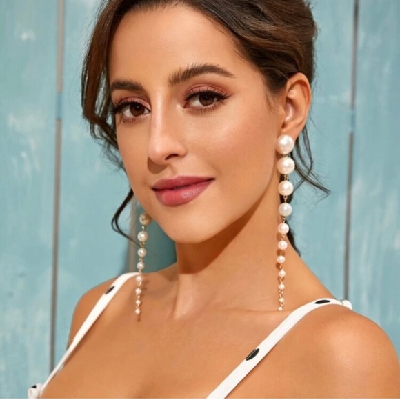 TRENDY Stunning Long Faux Pearl Earrings